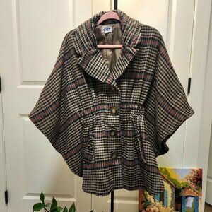 Jolt Plaid Cape Coat Houndstooth Poncho Jacket Size M Oversized